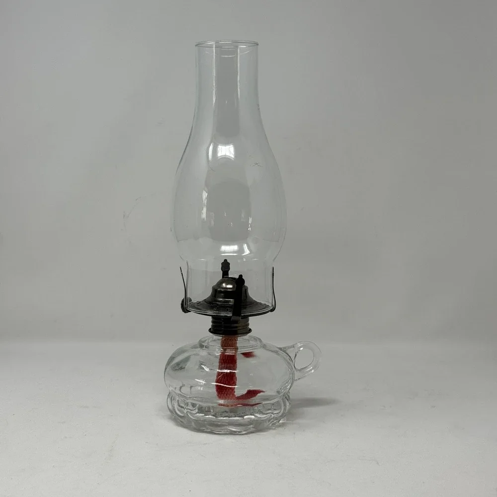 Lamplight Farms Vintage Clear Glass Oil Lamp with Handle & Scalloped Base 12